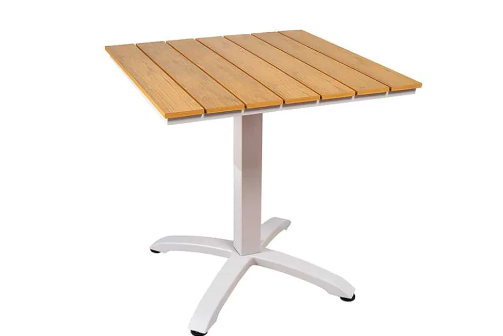 Moderner Bistrotisch DESIGNO 70cm natur greige Aluminium wetterfest Gartentisch