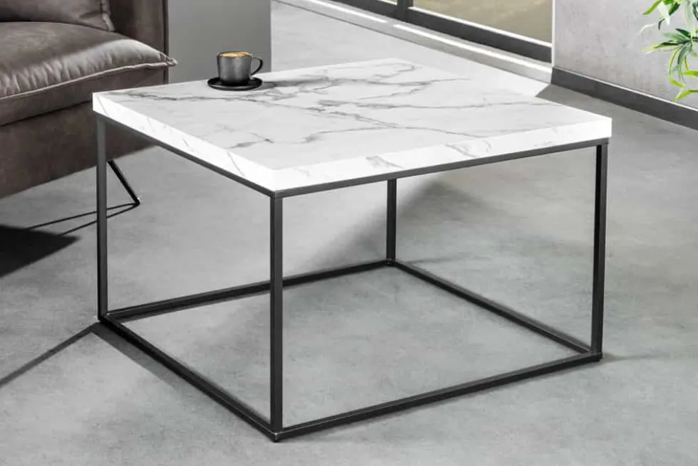 Moderner Couchtisch ARCHITECTURE 60cm weiß Marmor-Design Metallgestell