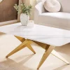 Moderner Couchtisch ART LIVING 130cm weiß Marmor Keramik champagner gold brushed