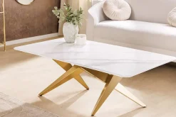 Moderner Couchtisch ART LIVING 130cm weiß Marmor Keramik champagner gold brushed