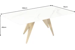 Moderner Couchtisch ART LIVING 130cm weiß Marmor Keramik champagner gold brushed
