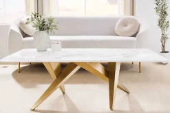 Moderner Couchtisch ART LIVING 130cm weiß Marmor Keramik champagner gold brushed