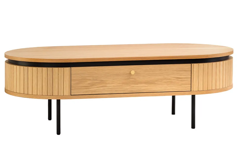Moderner Couchtisch ATELIER 120cm natur Eiche schwarz mit zwei Schubladen