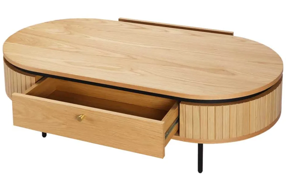 Moderner Couchtisch ATELIER 120cm natur Eiche schwarz mit zwei Schubladen
