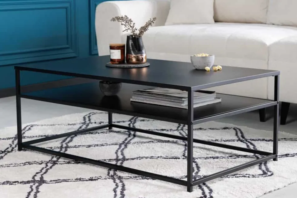 Moderner Couchtisch DURA STEEL 100cm schwarz Metall mit Ablagefach
