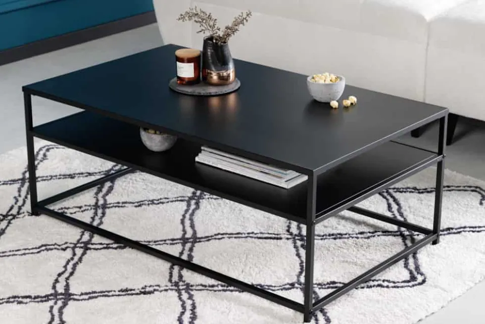 Moderner Couchtisch DURA STEEL 100cm schwarz Metall mit Ablagefach