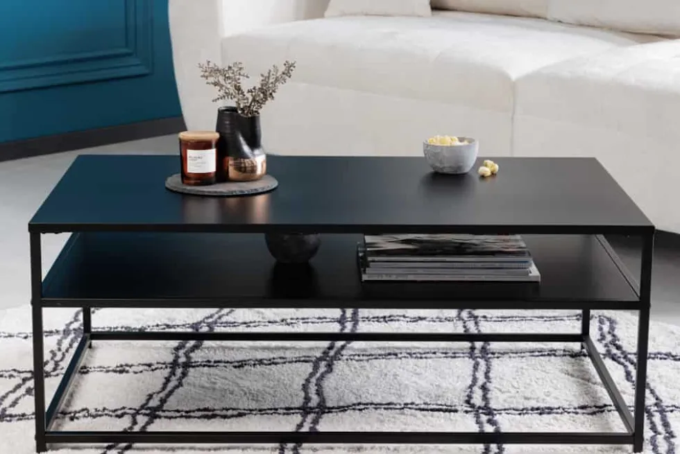 Moderner Couchtisch DURA STEEL 100cm schwarz Metall mit Ablagefach