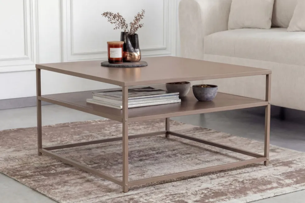 Moderner Couchtisch DURA STEEL 70cm greige Metall mit Ablagefach