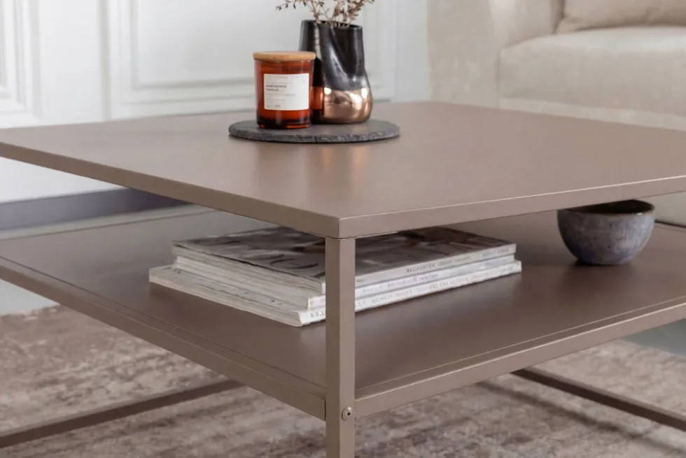 Moderner Couchtisch DURA STEEL 70cm greige Metall mit Ablagefach