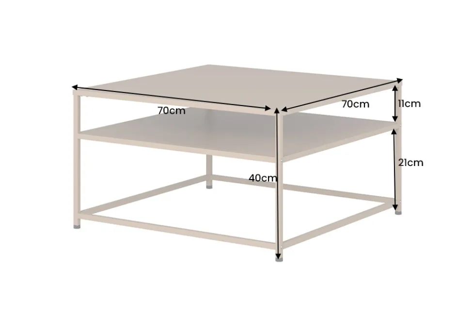 Moderner Couchtisch DURA STEEL 70cm greige Metall mit Ablagefach