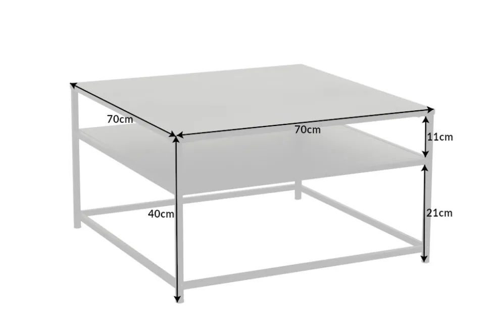 Moderner Couchtisch DURA STEEL 70cm schwarz Metall mit Ablagefach