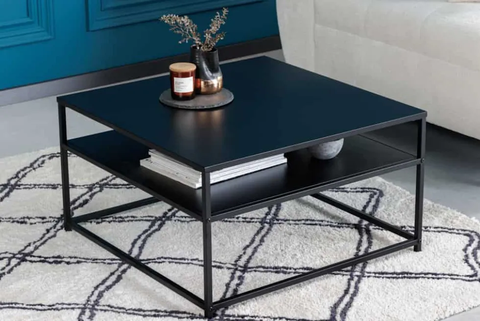 Moderner Couchtisch DURA STEEL 70cm schwarz Metall mit Ablagefach