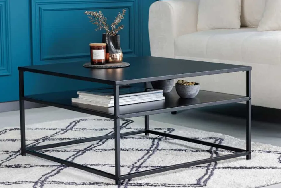 Moderner Couchtisch DURA STEEL 70cm schwarz Metall mit Ablagefach