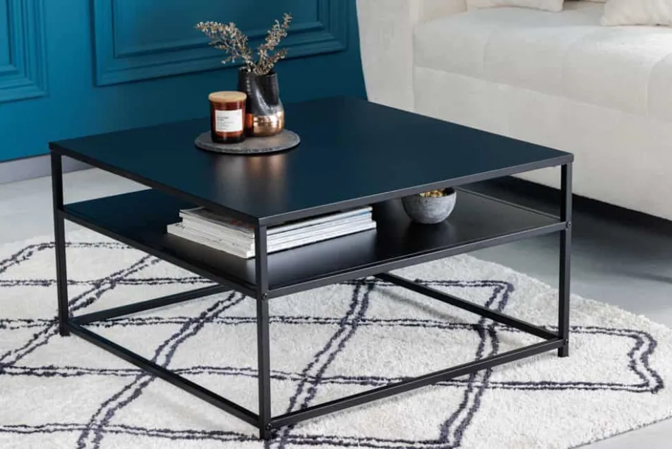 Moderner Couchtisch DURA STEEL 70cm schwarz Metall mit Ablagefach
