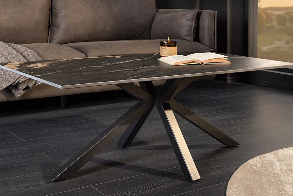 Moderner Couchtisch GALAXIE 100cm Aurora Oro schwarz gold sand Keramik