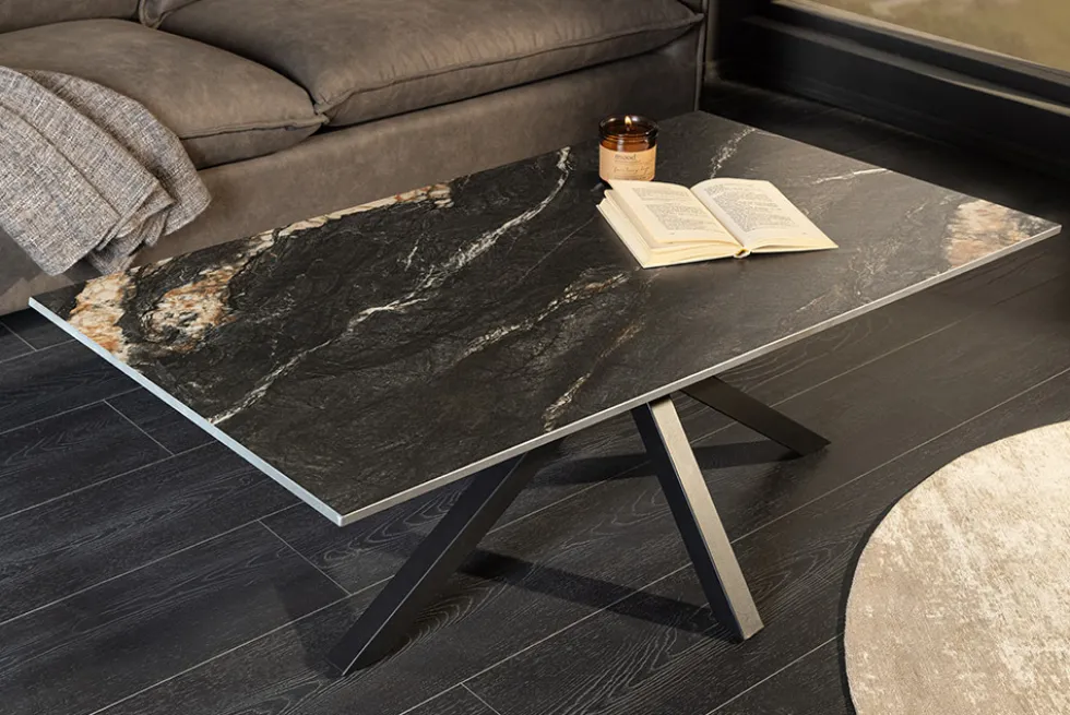 Moderner Couchtisch GALAXIE 100cm Aurora Oro schwarz gold sand Keramik