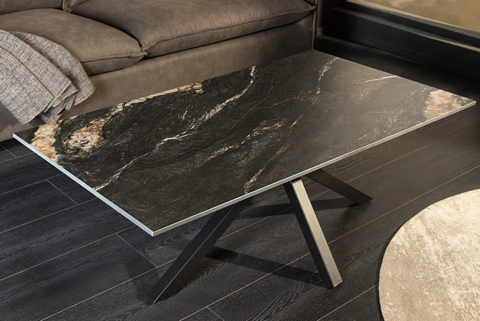 Moderner Couchtisch GALAXIE 100cm Aurora Oro schwarz gold sand Keramik