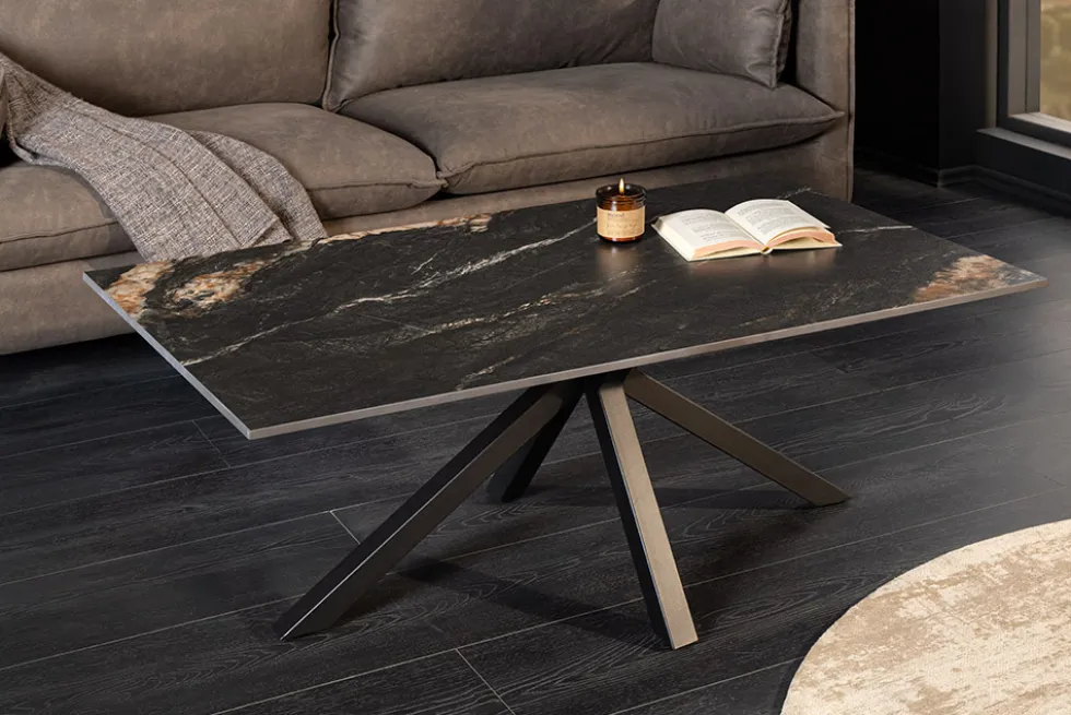 Moderner Couchtisch GALAXIE 100cm Aurora Oro schwarz gold sand Keramik