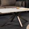 Moderner Couchtisch GALAXIE 100cm weiß Keramik schwarz Metall Sterngestell