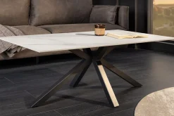 Moderner Couchtisch GALAXIE 100cm weiß Keramik schwarz Metall Sterngestell