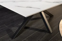 Moderner Couchtisch GALAXIE 100cm weiß Keramik schwarz Metall Sterngestell
