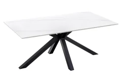 Moderner Couchtisch GALAXIE 100cm weiß Keramik schwarz Metall Sterngestell