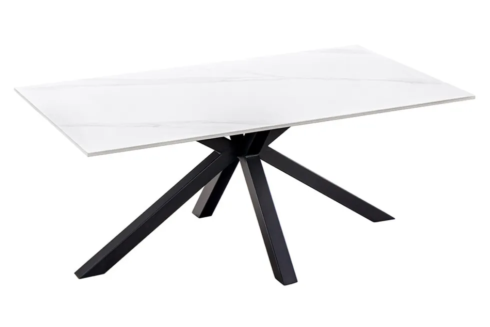 Moderner Couchtisch GALAXIE 100cm weiß Keramik schwarz Metall Sterngestell