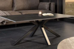 Moderner Couchtisch GALAXIE 100cm anthrazit Keramik schwarz Metall Sterngestell
