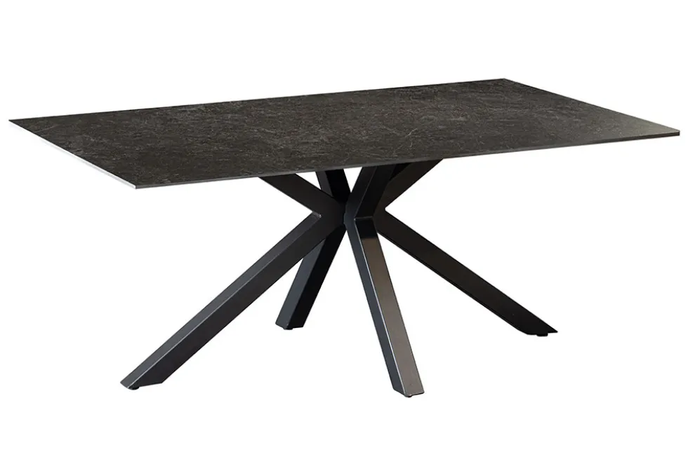 Moderner Couchtisch GALAXIE 100cm anthrazit Keramik schwarz Metall Sterngestell
