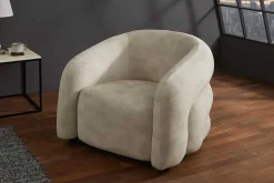 Moderner Design Sessel VOGUE 95cm beige Samt mit Armlehnen und Nosagfederung
