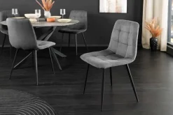 Moderner Design Stuhl TRES CHIC grau Cord schwarze Metallbeine Esszimmer