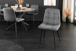 Moderner Design Stuhl TRES CHIC grau Cord schwarze Metallbeine Esszimmer