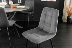Moderner Design Stuhl TRES CHIC grau Cord schwarze Metallbeine Esszimmer