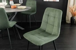Moderner Design Stuhl TRES CHIC grün Cord schwarze Metallbeine Esszimmer