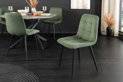 Moderner Design Stuhl TRES CHIC grün Cord schwarze Metallbeine Esszimmer