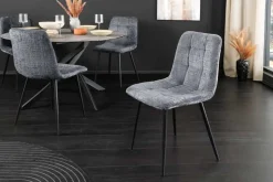 Moderner Design Stuhl TRES CHIC grau Chenille Cremona schwarze Metallbeine
