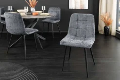 Moderner Design Stuhl TRES CHIC grau Chenille Cremona schwarze Metallbeine