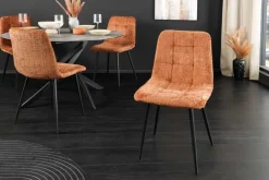 Moderner Design Stuhl TRES CHIC rost braun Chenille Cremona schwarze Metallbeine