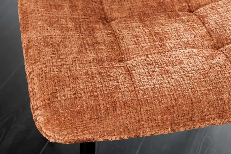 Moderner Design Stuhl TRES CHIC rost braun Chenille Cremona schwarze Metallbeine