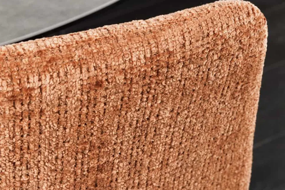 Moderner Design Stuhl TRES CHIC rost braun Chenille Cremona schwarze Metallbeine