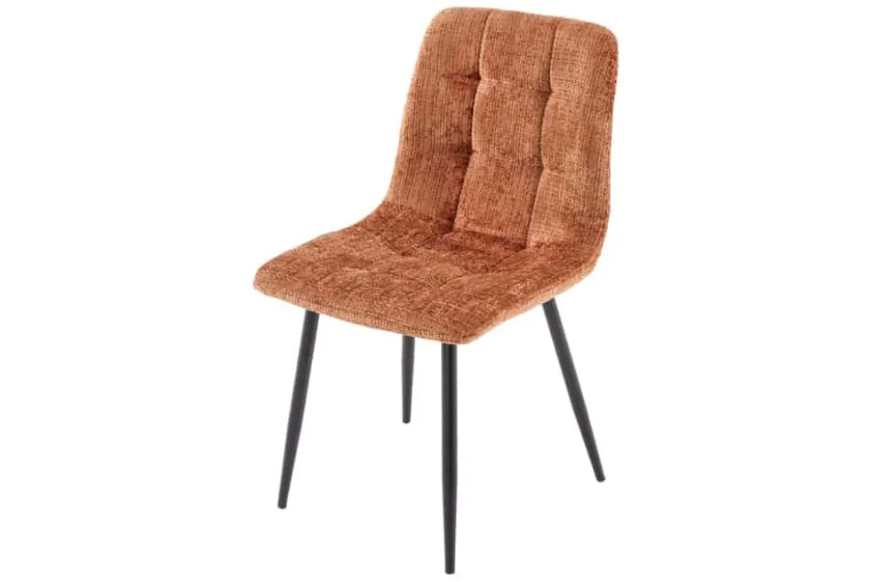Moderner Design Stuhl TRES CHIC rost braun Chenille Cremona schwarze Metallbeine