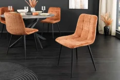 Moderner Design Stuhl TRES CHIC rost braun Chenille Cremona schwarze Metallbeine