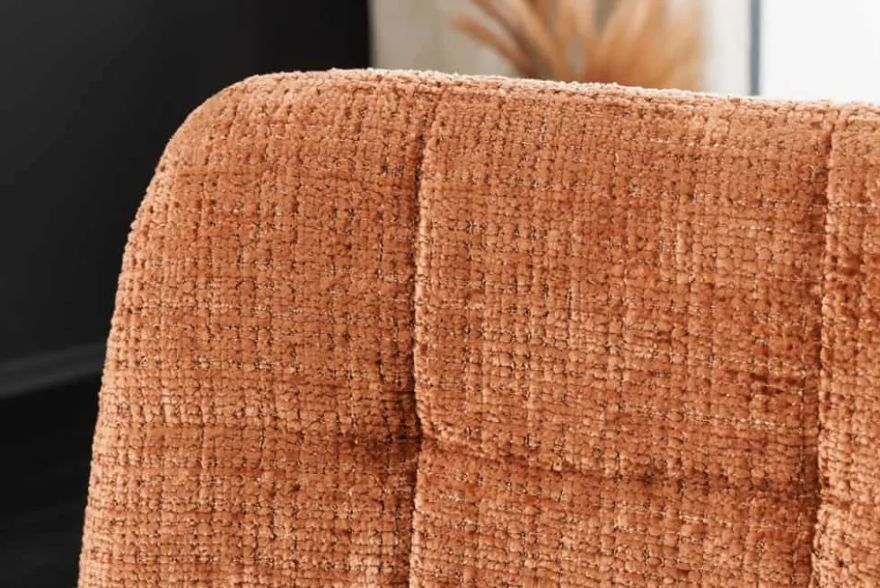Moderner Design Stuhl TRES CHIC rost braun Chenille Cremona schwarze Metallbeine