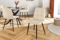 Moderner Design Stuhl TRES CHIC beige Cord schwarze Metallbeine Esszimmer