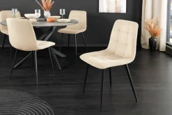 Moderner Design Stuhl TRES CHIC beige Cord schwarze Metallbeine Esszimmer