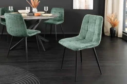 Moderner Design Stuhl TRES CHIC grün Chenille Cremona schwarze Metallbeine