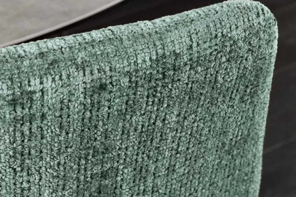 Moderner Design Stuhl TRES CHIC grün Chenille Cremona schwarze Metallbeine