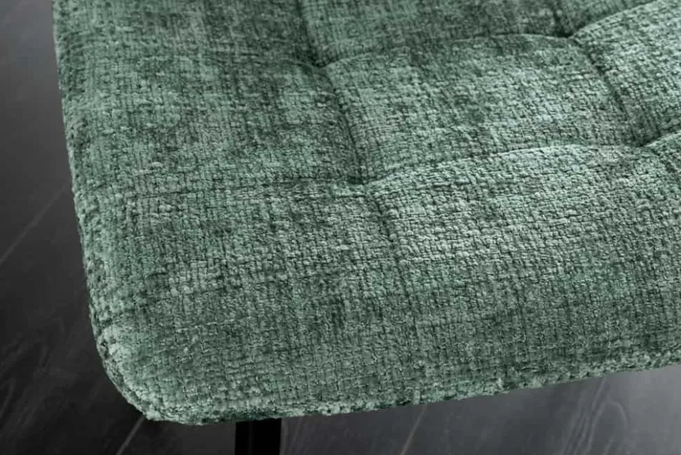 Moderner Design Stuhl TRES CHIC grün Chenille Cremona schwarze Metallbeine