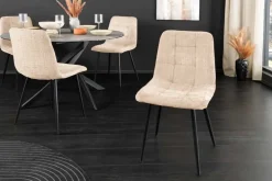 Moderner Design Stuhl TRES CHIC champagner greige Chenille Cremona schwarze Metallbeine