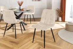 Moderner Design Stuhl TRES CHIC champagner greige Chenille Cremona schwarze Metallbeine